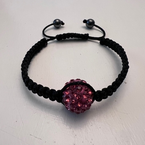 Pink Rhinestone Crystal and Bead Macrame Bracelet - Picture 1 of 8
